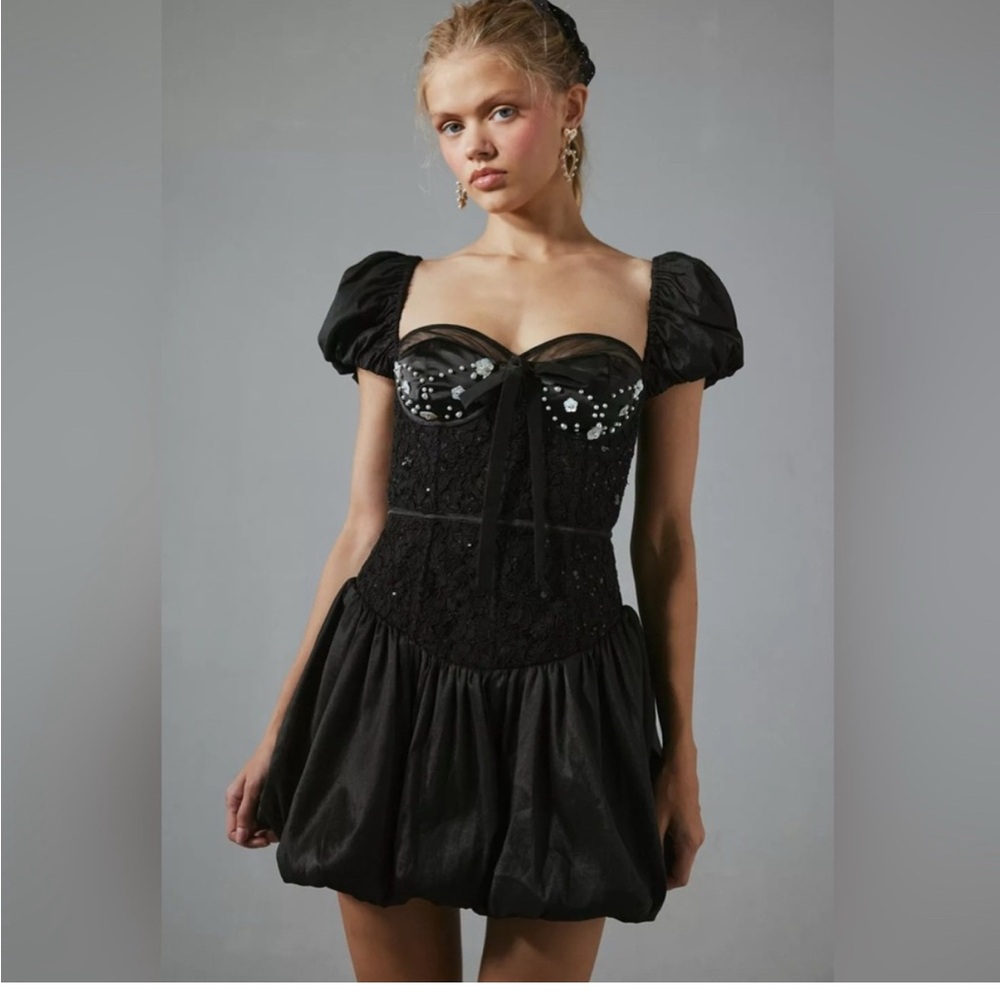 For Love & Lemons Mckenna Bubble Hem Mini Dress NWT